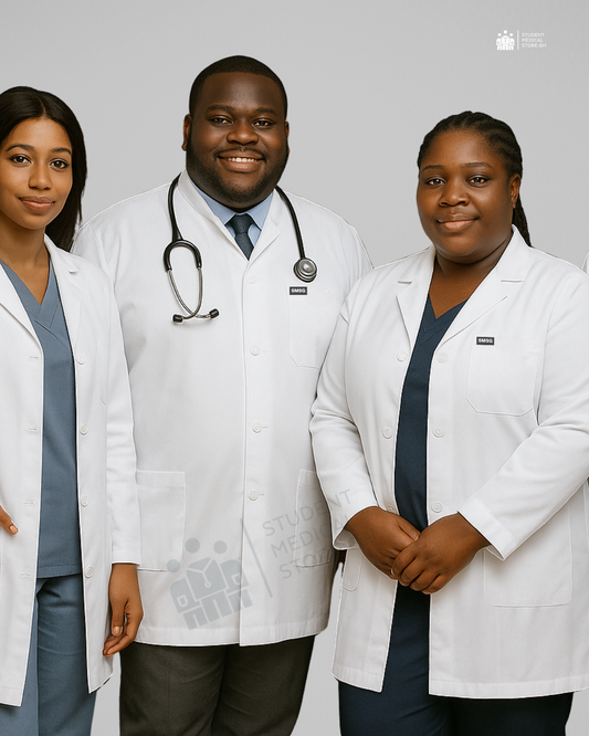 a group of young african doctors in lab coats