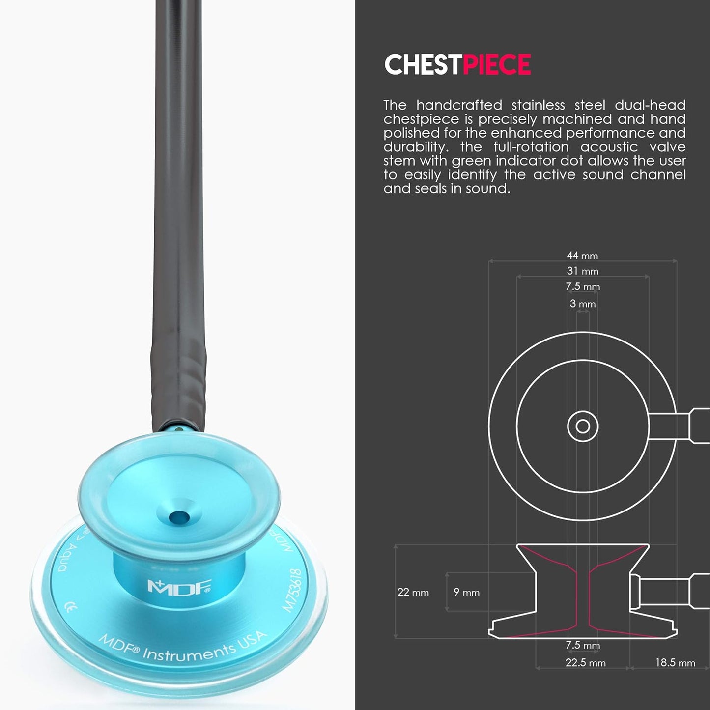 MDF Acoustica® Stethoscope - Black/Aqua