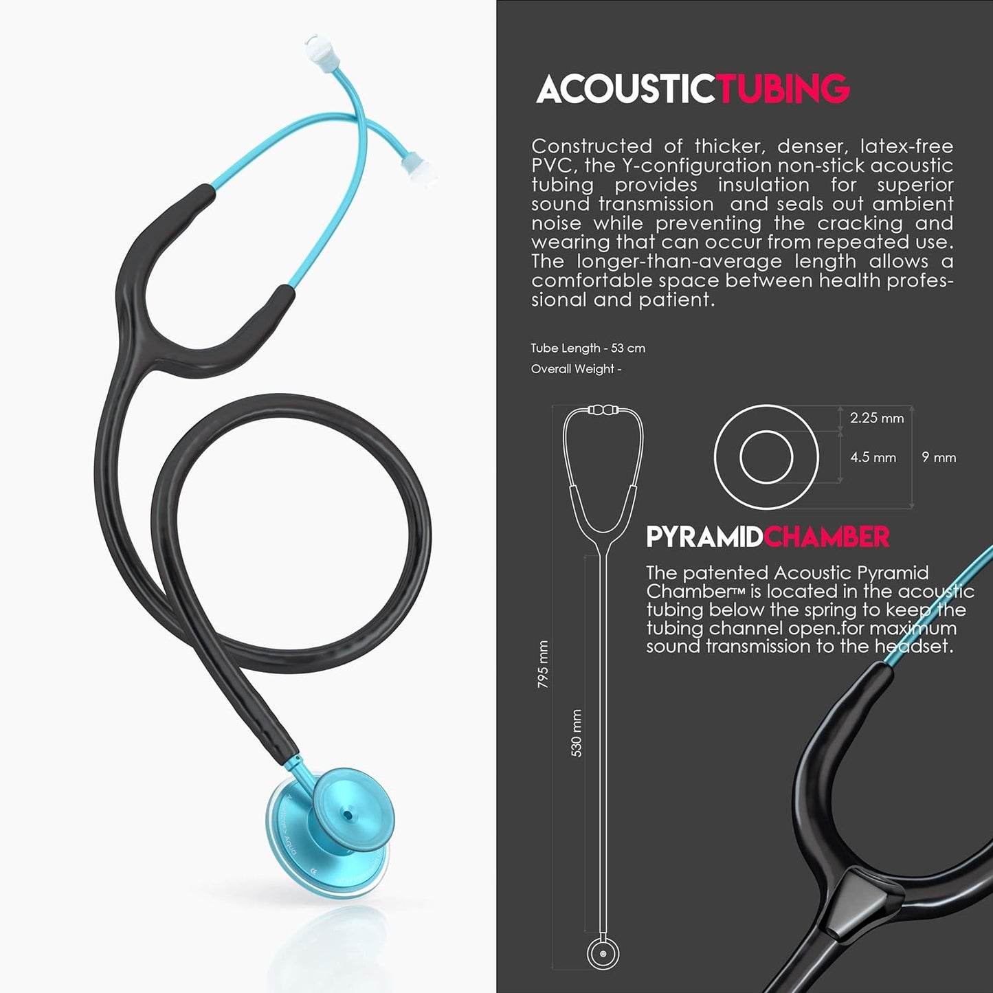 MDF Acoustica® Stethoscope - Black/Aqua