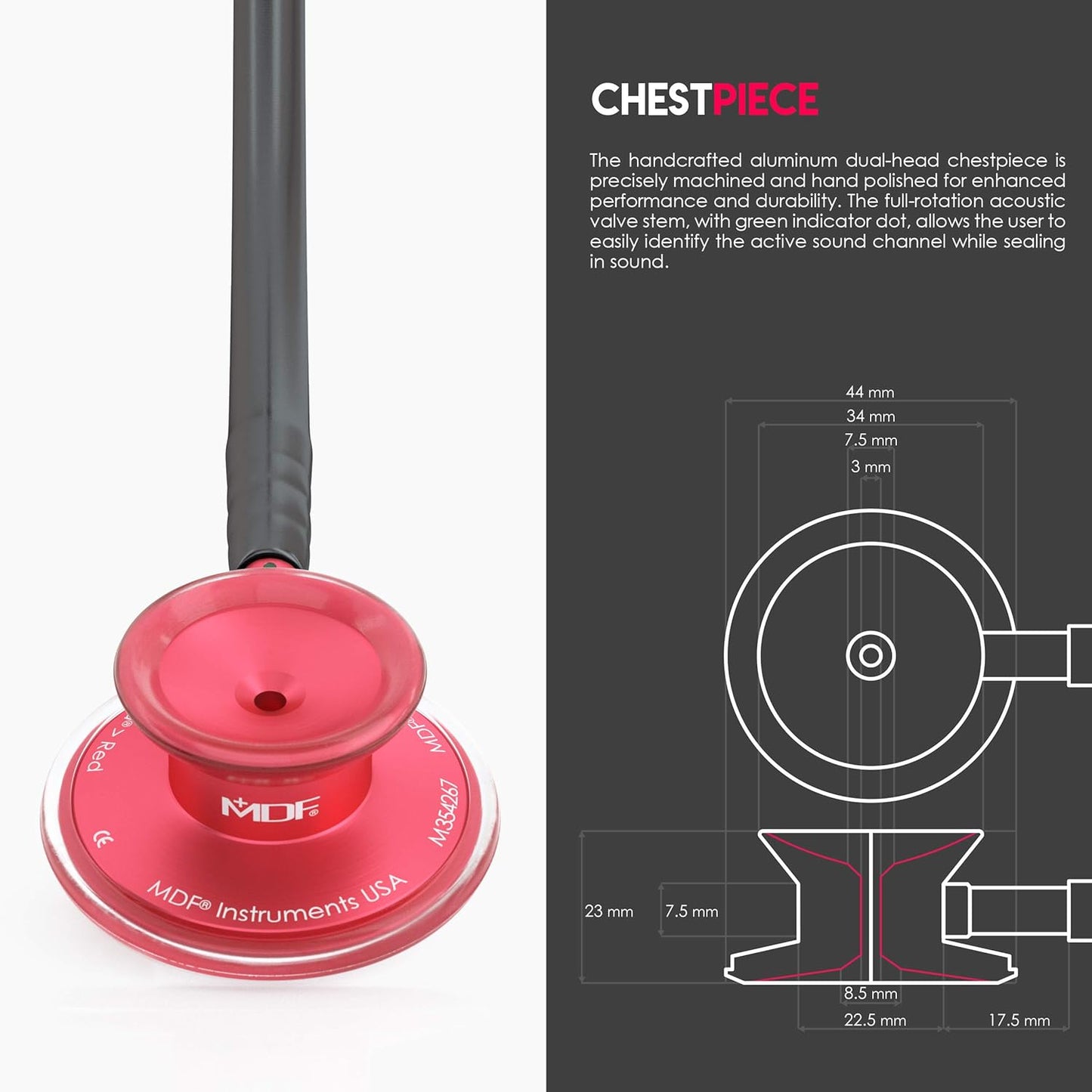 MDF Acoustica® Stethoscope - Black/Red