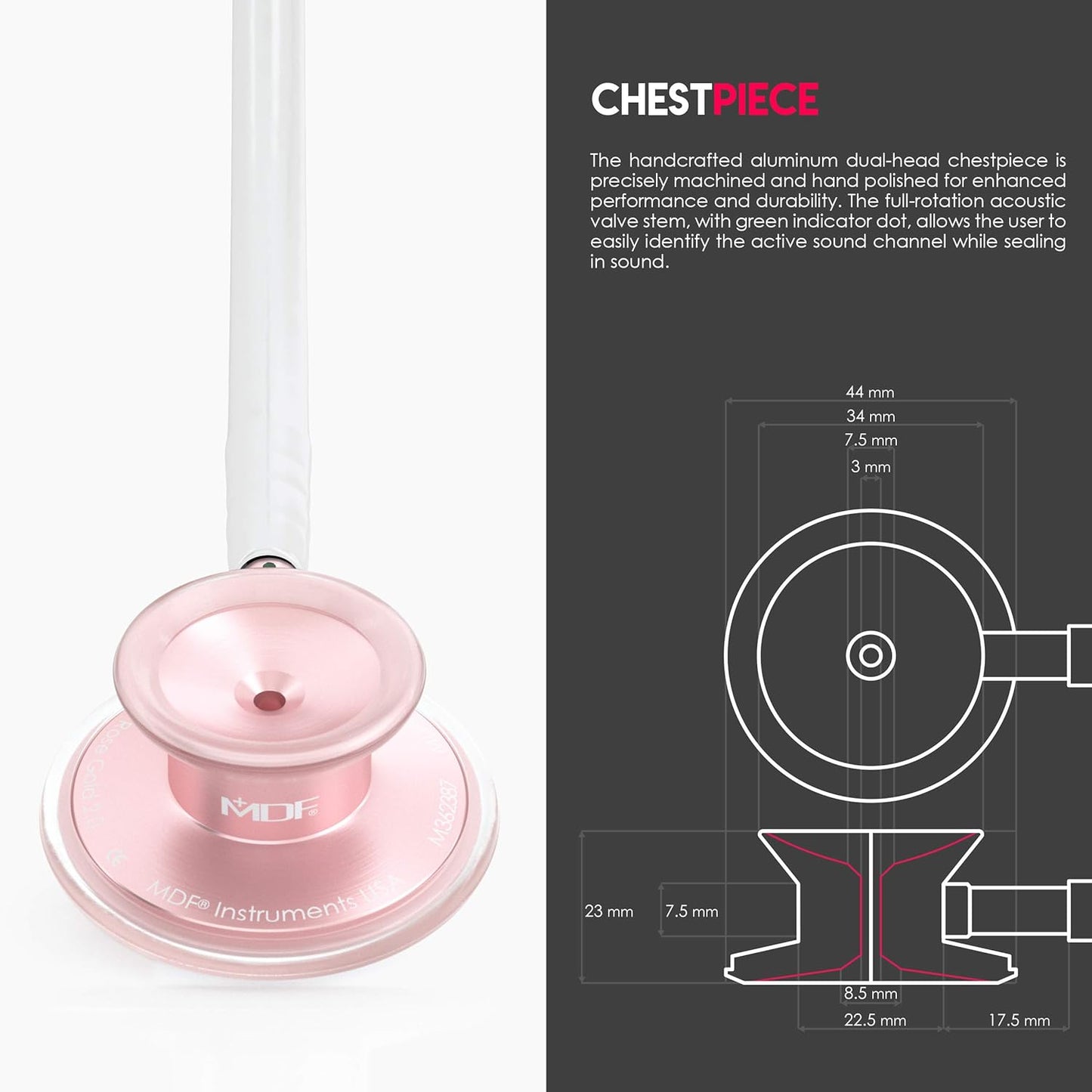 MDF Acoustica® Stethoscope - White/Matte Rose Gold