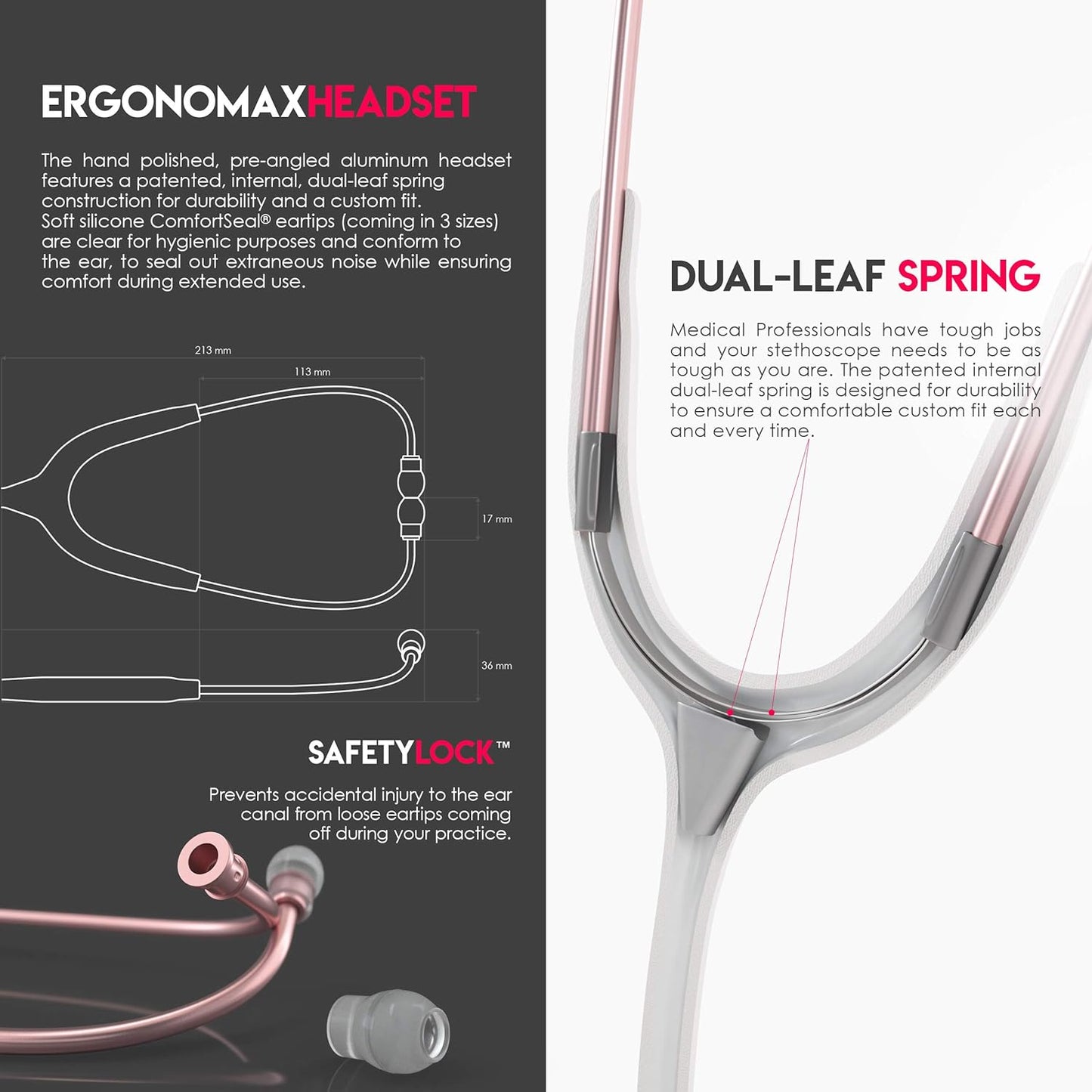 MDF Acoustica® Stethoscope - White/Matte Rose Gold