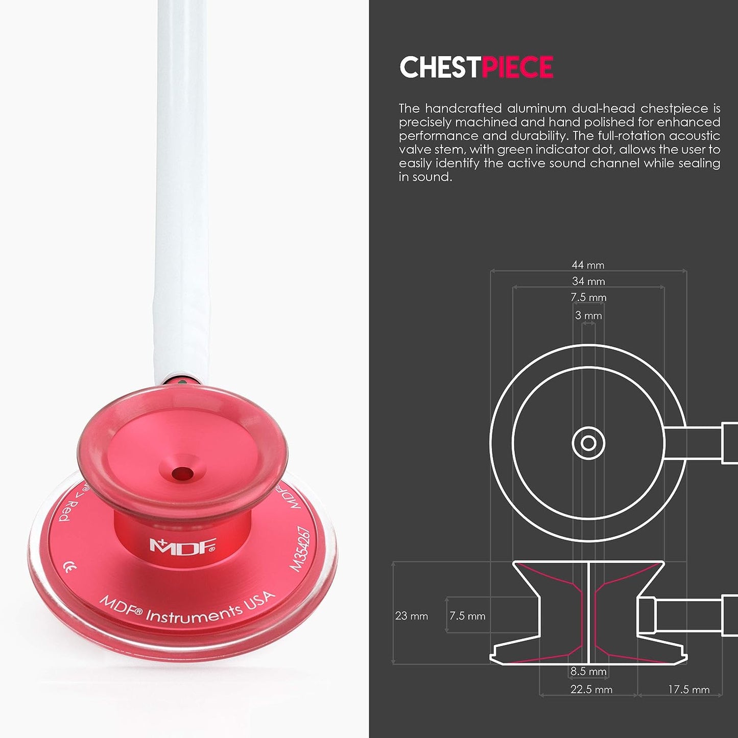 MDF Acoustica® Stethoscope - White/Red
