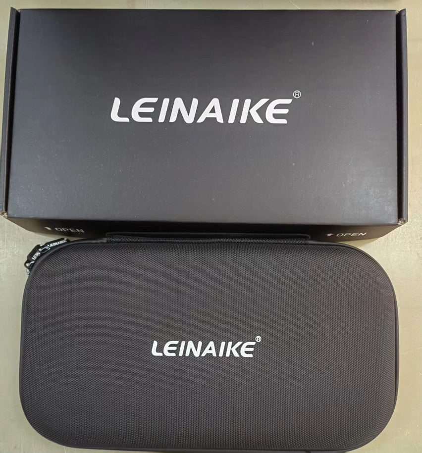 Black carrying case with LEINAIKE branding on a beige background